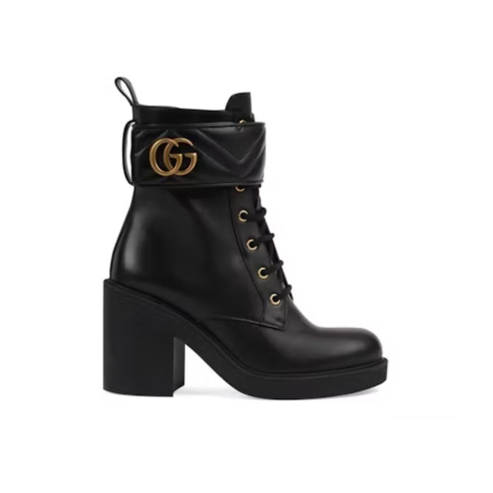 Gucci women's GG Marmont, matelasse Leather block heel boots size 41 fits 10 US